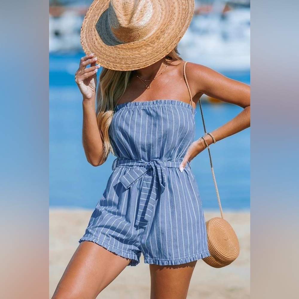Cupshe Striped Micro Ruffle Tube Top Romper